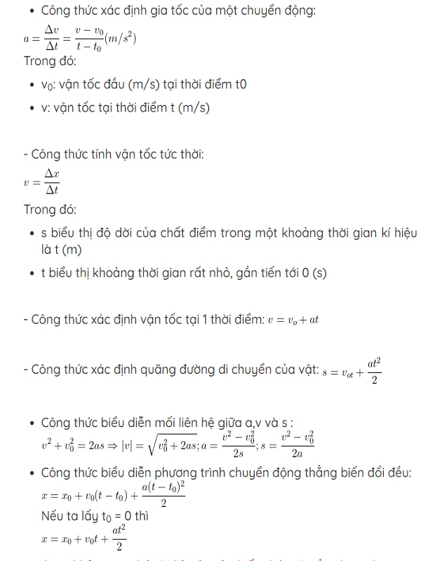 Các công thức vật lý 10