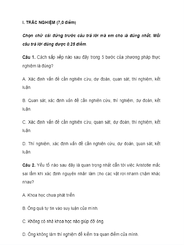 Full bộ đề thi giữa kì 1 Lý 10 hay nhất (Có đáp án)