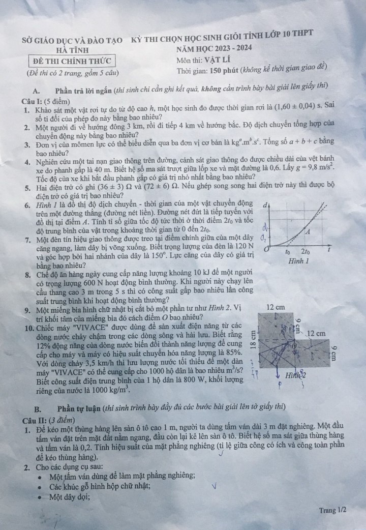 Đề thi HSG Vật lý 10 cấp huyện 5