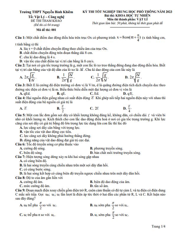 Trọn bộ 11+ đề thi thử Vật Lý 2024 (Có đáp án)